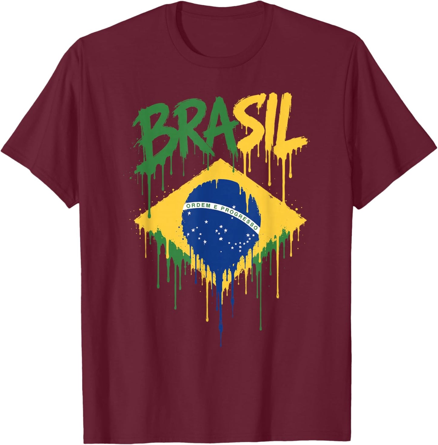 Brasil with Brazilian Flag Colors Men, Women & Kids Brazil T-Shirt - T-Shirt | Maroon