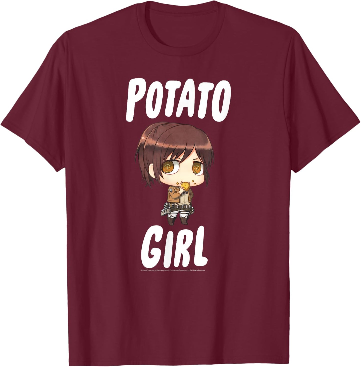 Attack on Titan Potato Girl Chibi AOT Anime T-Shirt - T-Shirt | Maroon