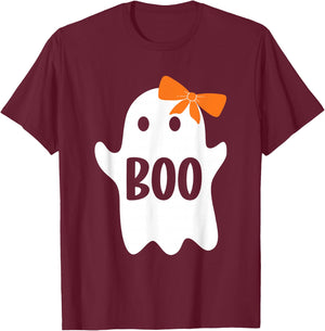 Cute Ghost with Bow, Boo Halloween Monster Kids Adults T-Shirt - T-Shirt | Maroon