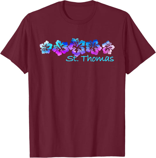 St. Thomas Tropical Flower- Vacation T-Shirt - T-Shirt | Maroon