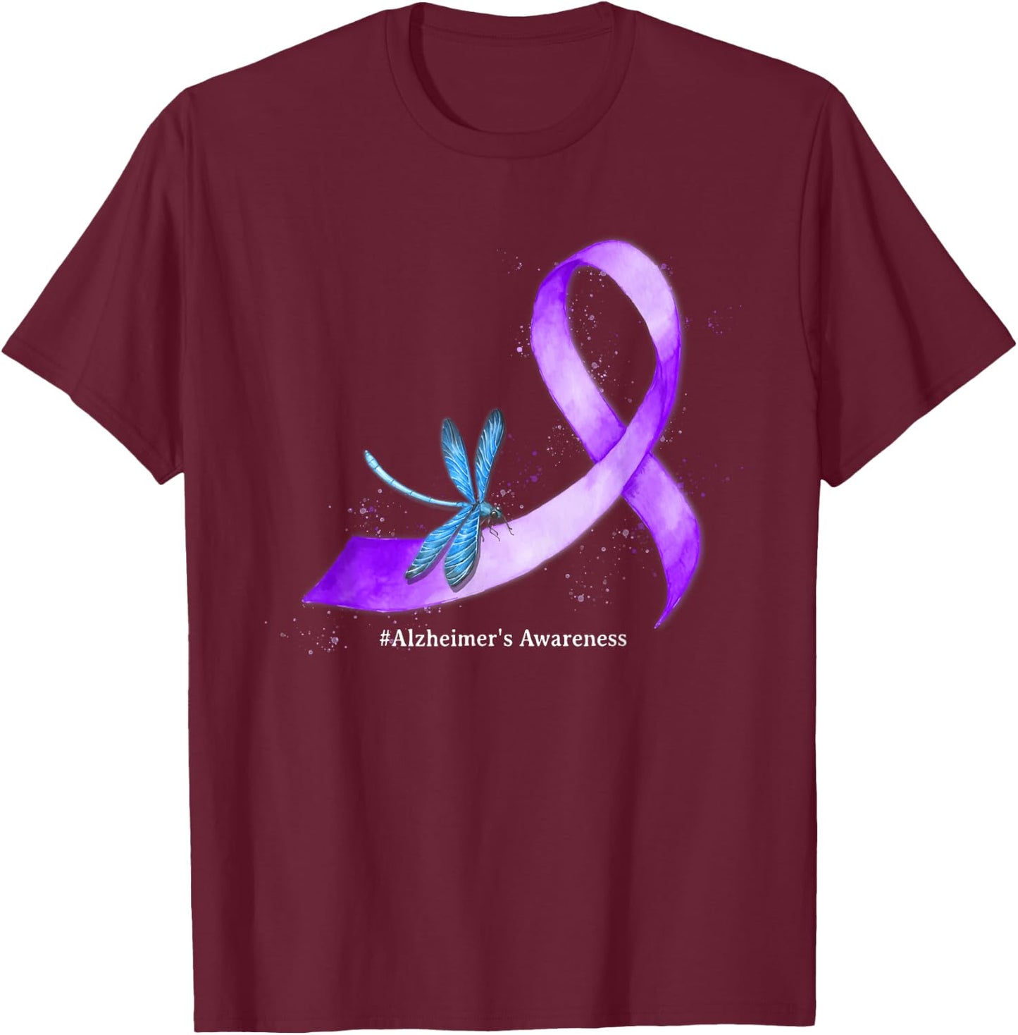 Hippie Dragonfly Purple Ribbon Alzheimer's Awareness T-Shirt - T-Shirt | Maroon