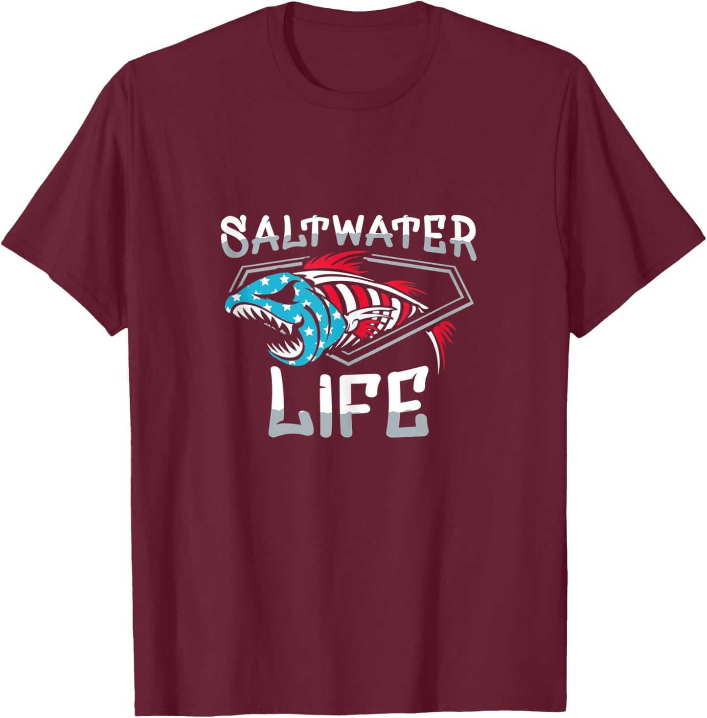 Saltwater Life Fishing T-Shirt - T-Shirt | Maroon