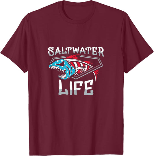 Saltwater Life Fishing T-Shirt - T-Shirt | Maroon