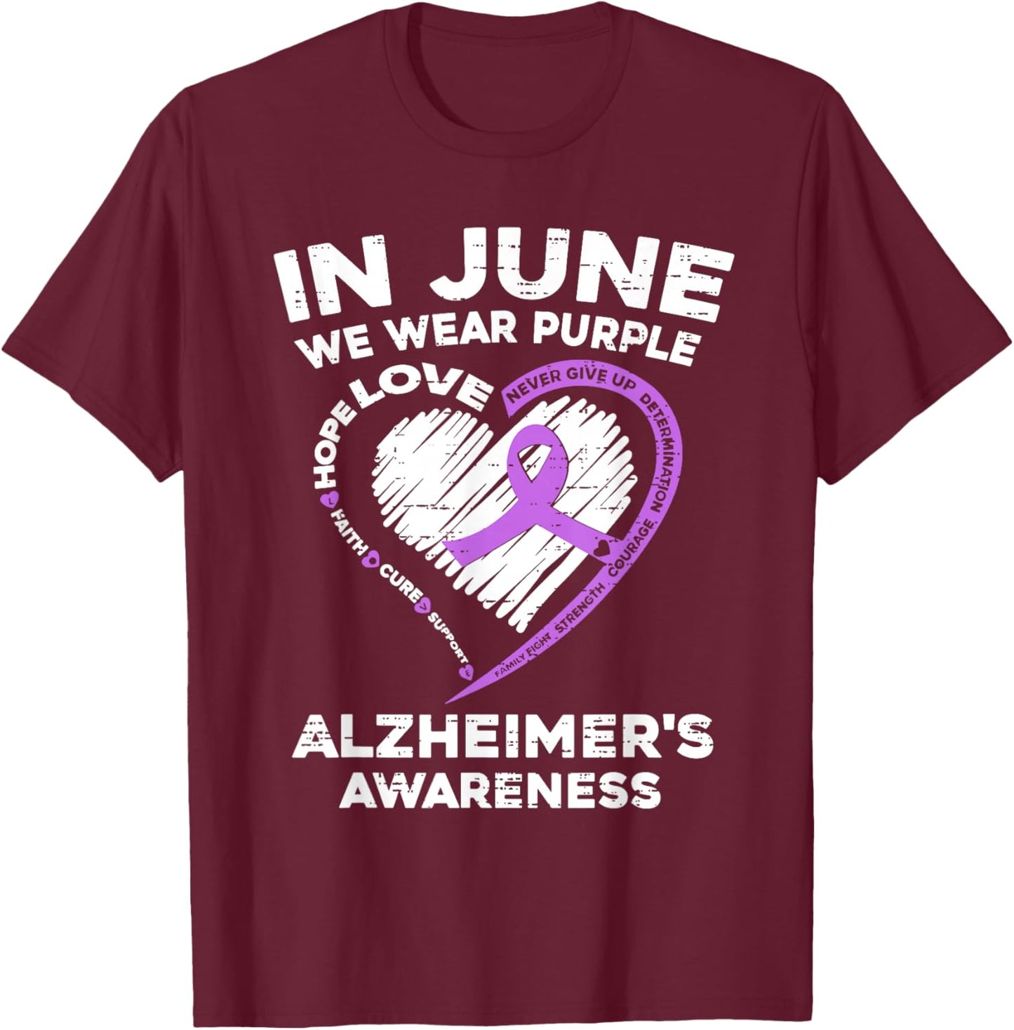 Alzheimer's Awareness Ribbon Purple Dementia Dad Mom Grandpa T-Shirt - T-Shirt | Maroon