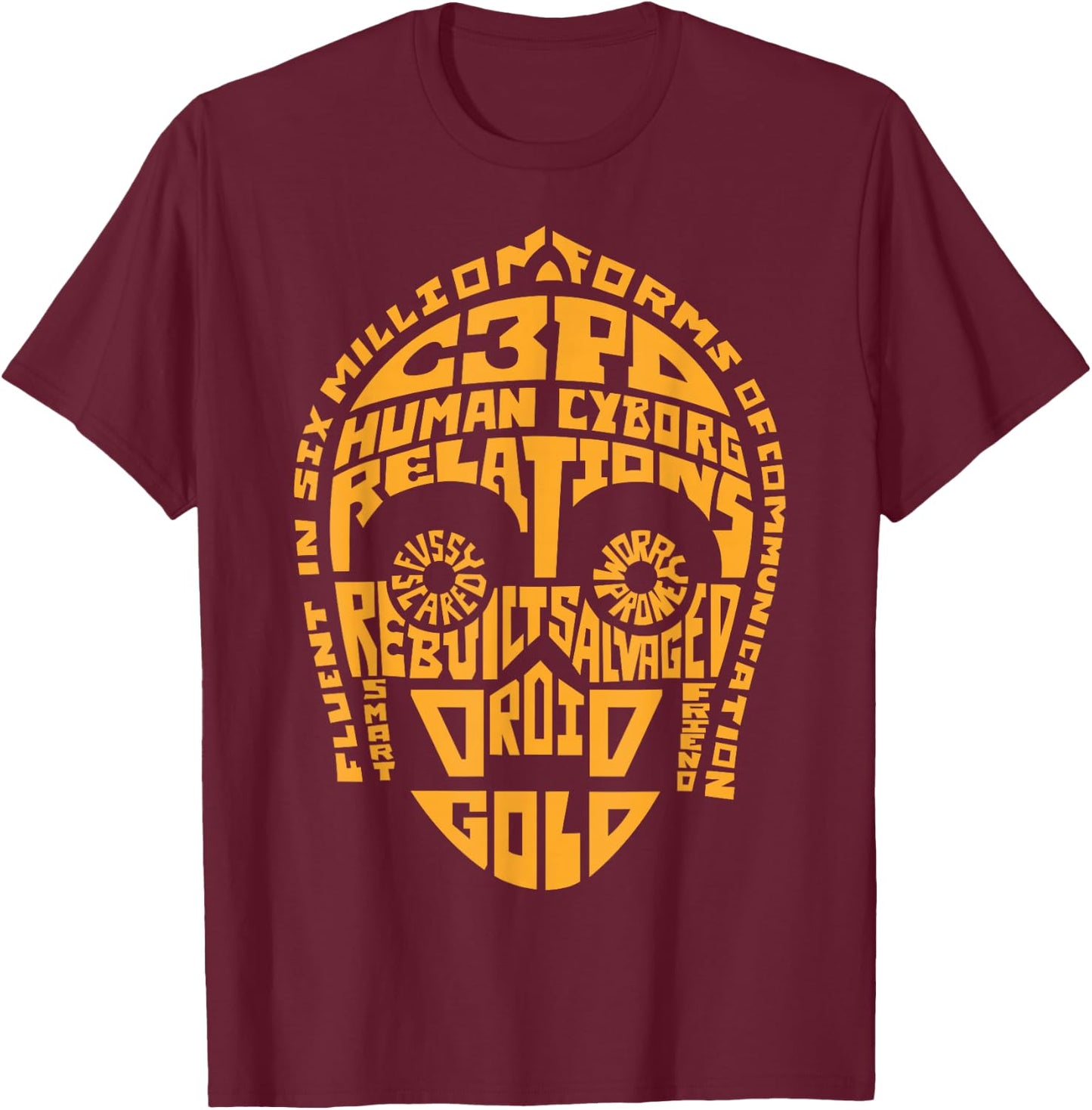 Star Wars C3PO Human Cyborg Word Relations T-Shirt - T-Shirt | Maroon