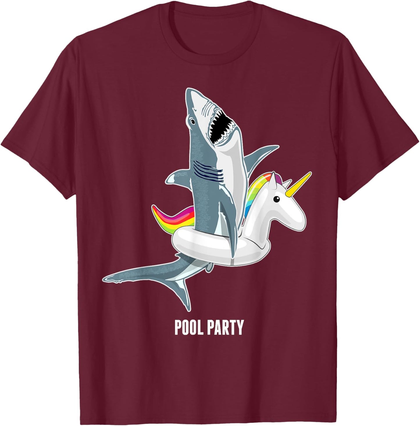 Pool Party Unicorn Float Funny Shark Lover Gift Kids T-Shirt - T-Shirt | Maroon