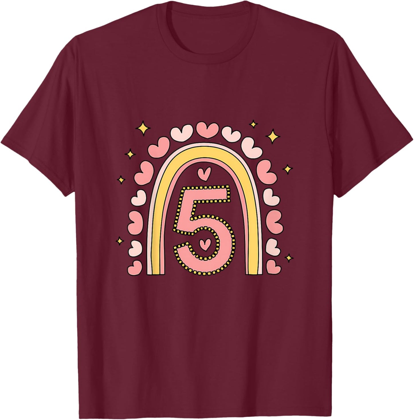 Kids Cute Rainbow Birthday Design 5th Birthday Girl T-Shirt - T-Shirt | Maroon