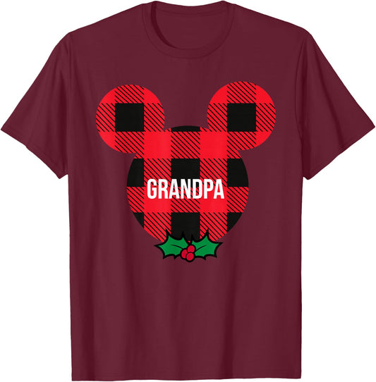 Disney Mickey Mouse Family Matching Holiday Plaid Grandpa T-Shirt - T-Shirt | Maroon