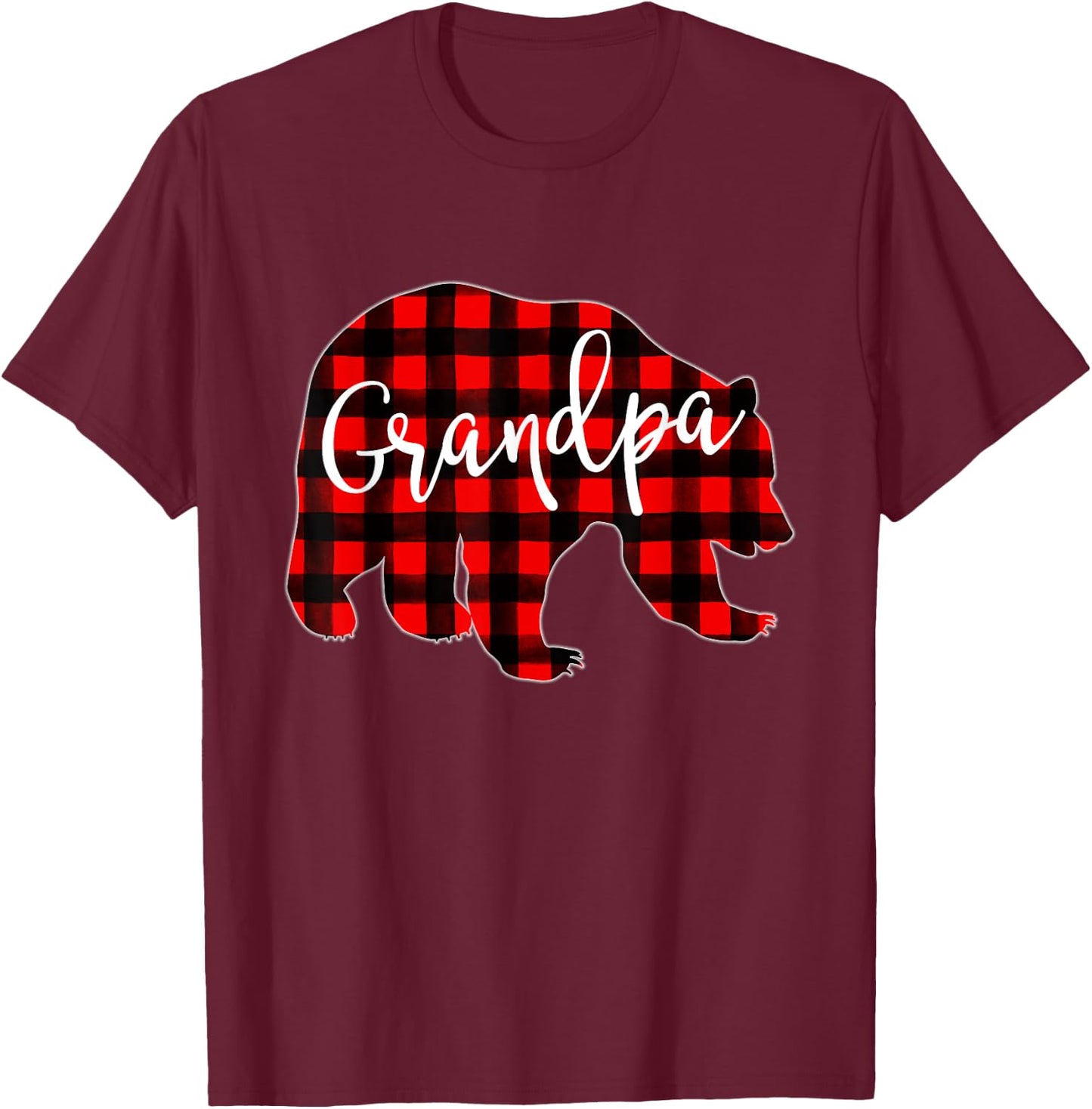 Red Plaid Grandpa Bear Matching Family Christmas Eve Buffalo T-Shirt - T-Shirt | Maroon