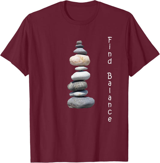 Rock Stacking Shirt Find Balance Nature Cairn T-Shirt - T-Shirt | Maroon