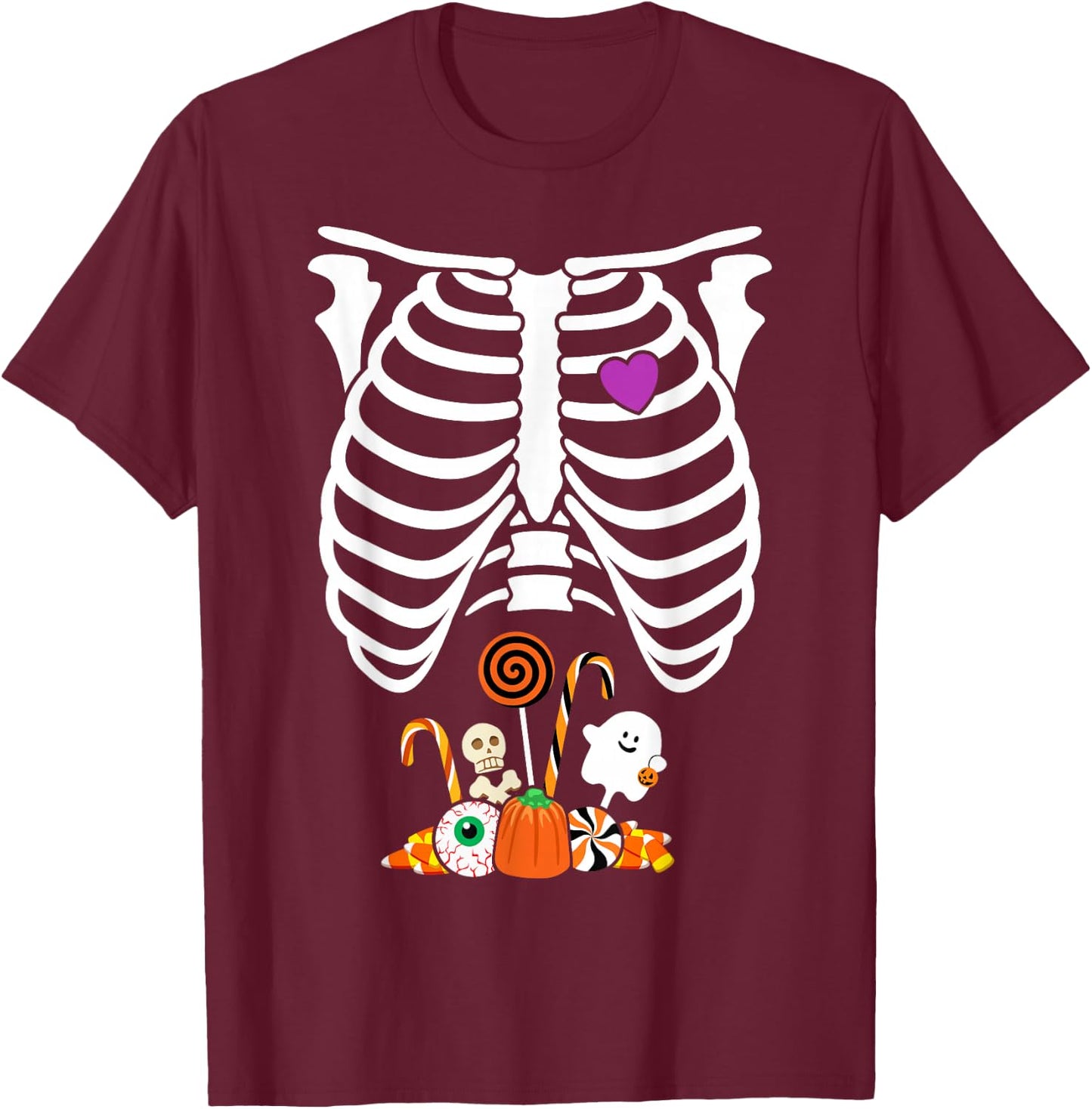 Halloween Candy Skeleton Rib Cage X-Ray Funny T-Shirt - T-Shirt | Maroon