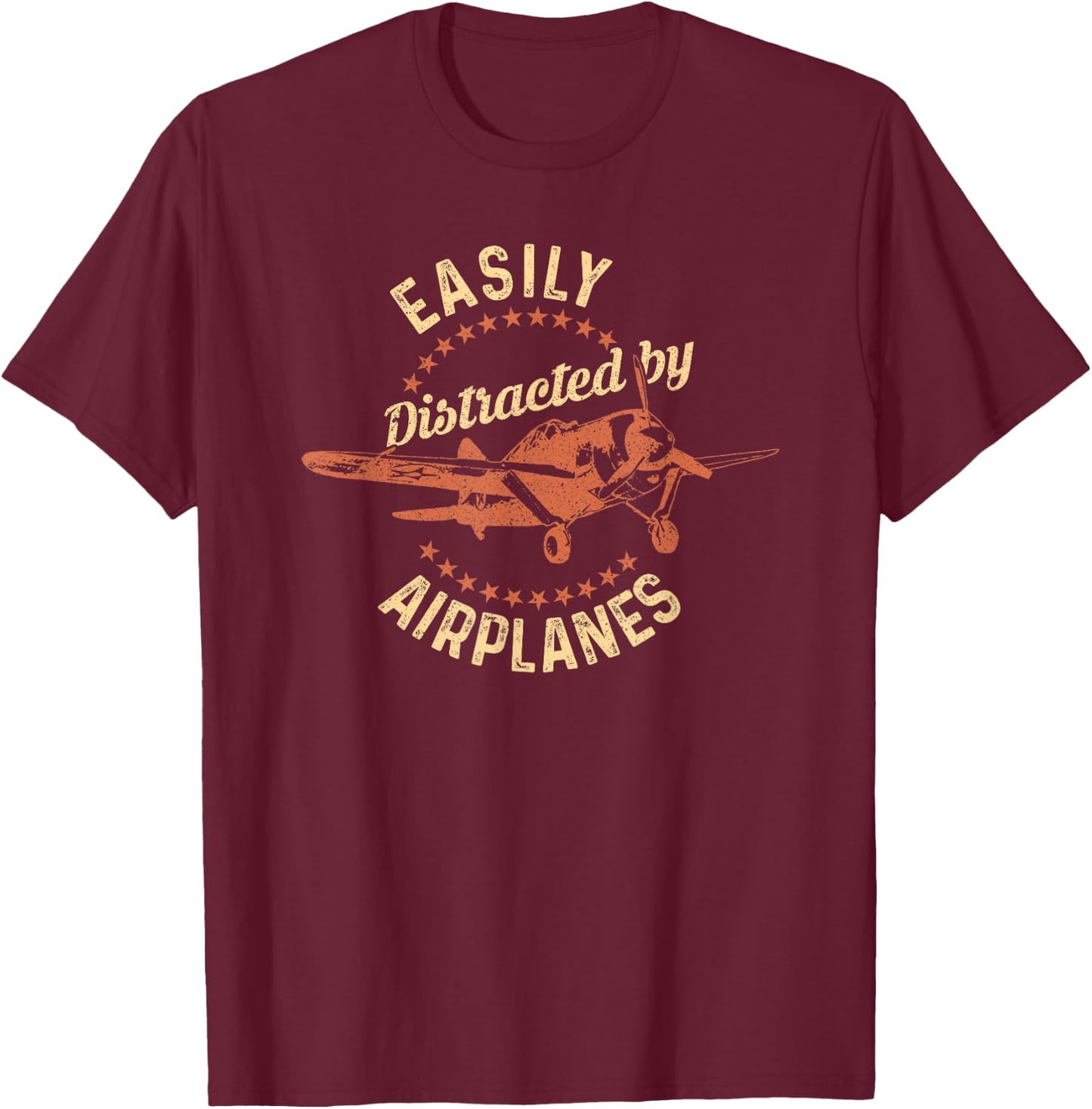 Easily Distracted by Airplanes T-Shirt - T-Shirt | Maroon