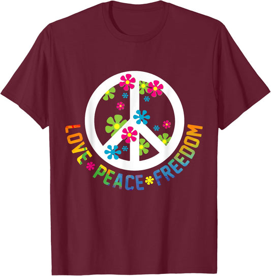 Peace Love Hippie Costume Tie Die 60s 70s Yoga Outfit Gift T-Shirt - T-Shirt | Maroon