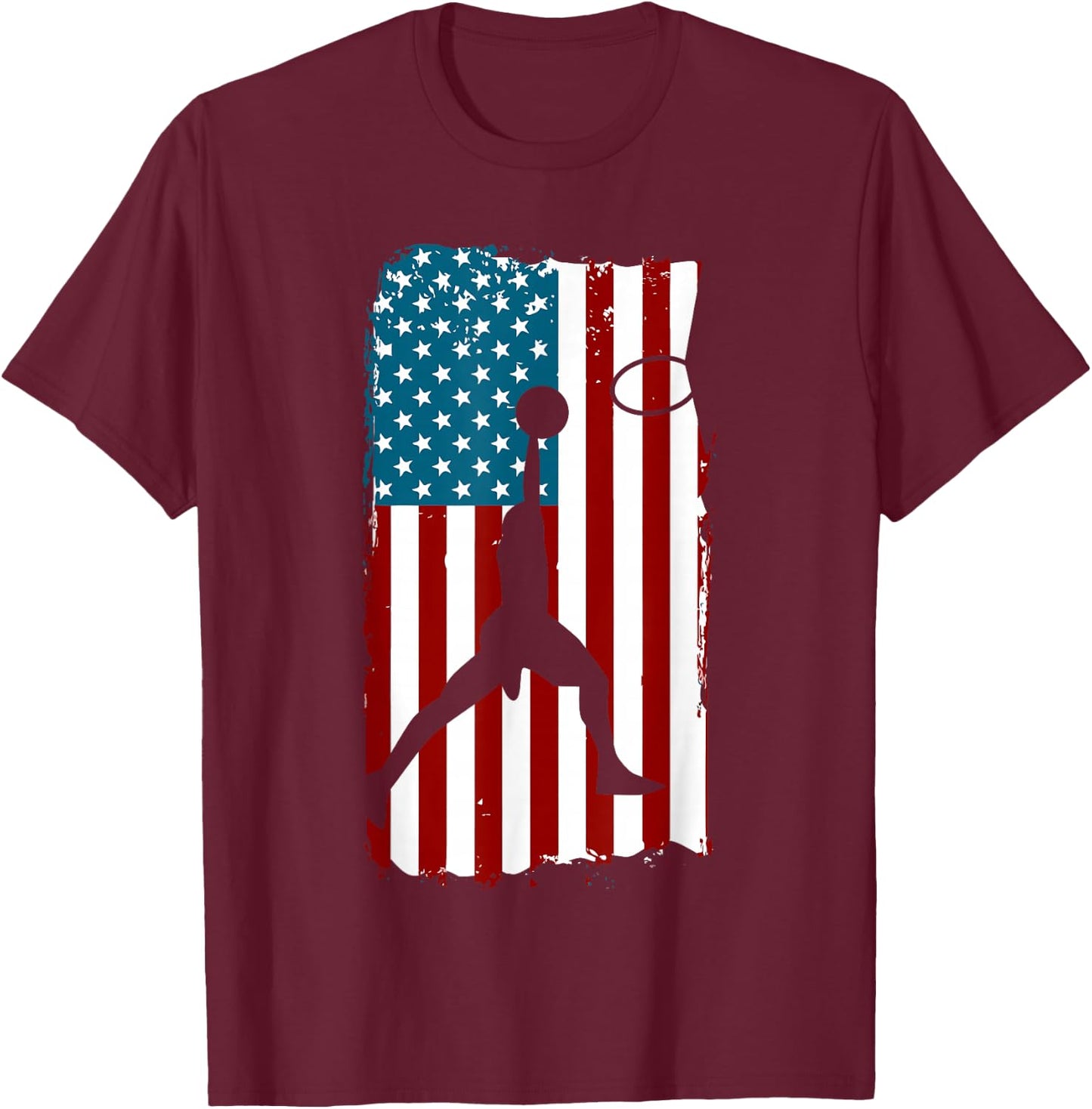 US American Flag Basketball Patriotic Athlete Print For Boys T-Shirt - T-Shirt | Maroon