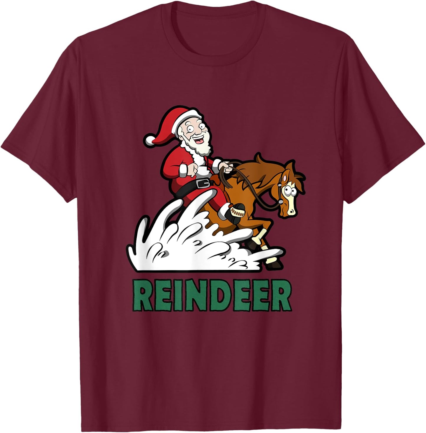 Reindeer Santa on a Reining Horse T-Shirt - T-Shirt | Maroon