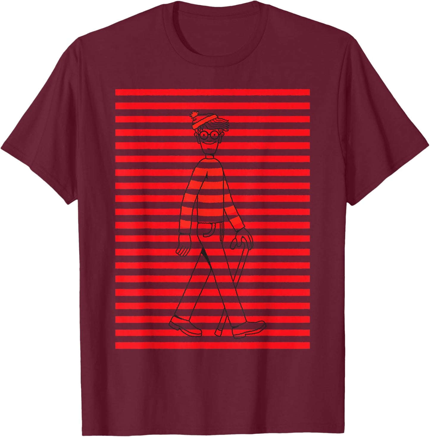 Where's Waldo Red and White Pattern Lines Graphic T-Shirt - T-Shirt | Maroon