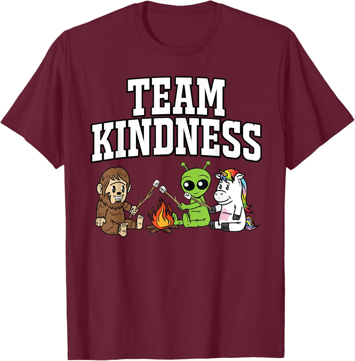 Team Kindness Sasquatch Alien Unicorn Teacher Shirt Gift Men Women Kids T-Shirt - T-Shirt | Maroon