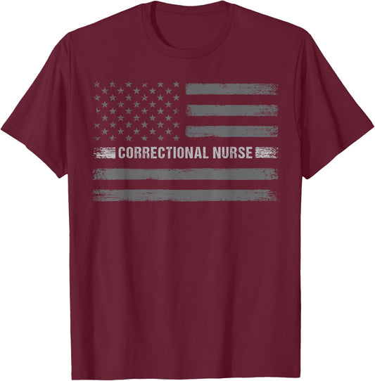 Correctional Nurse USA American Flag Vintage Health Care Women Men T-Shirt - T-Shirt | Maroon