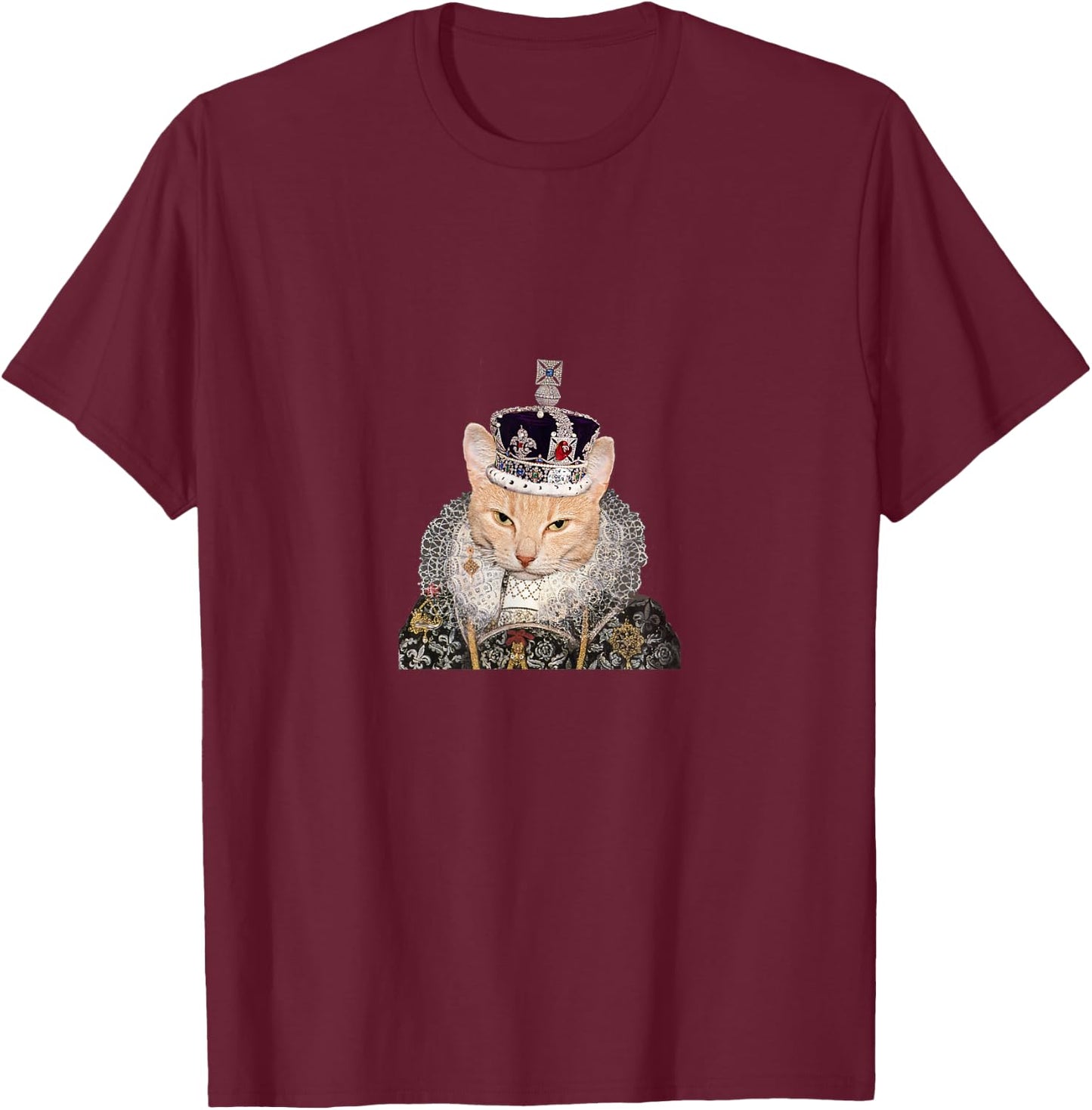 Tudor Cat With Crown Shirt Men Women Girls Kids T-Shirt - T-Shirt | Maroon