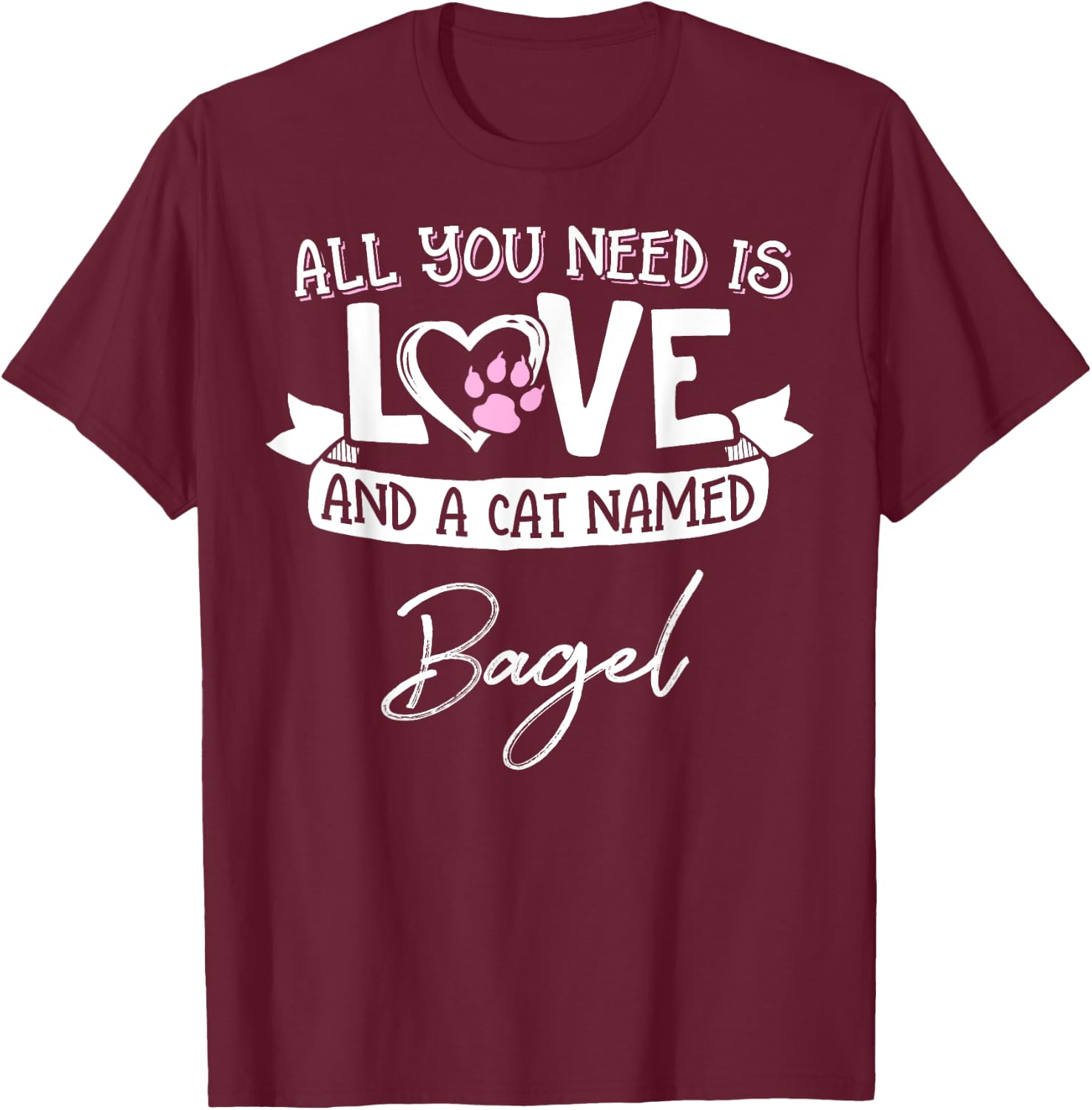 Cute Cat Named Bagel Shirt and Girls T-Shirt - T-Shirt | Maroon