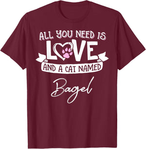 Cute Cat Named Bagel Shirt and Girls T-Shirt - T-Shirt | Maroon