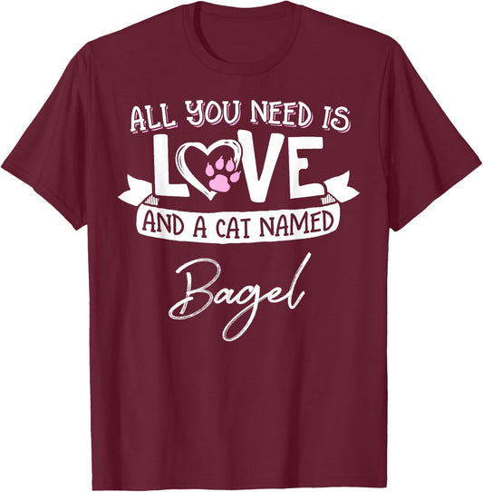 Cute Cat Named Bagel Shirt and Girls T-Shirt - T-Shirt | Maroon