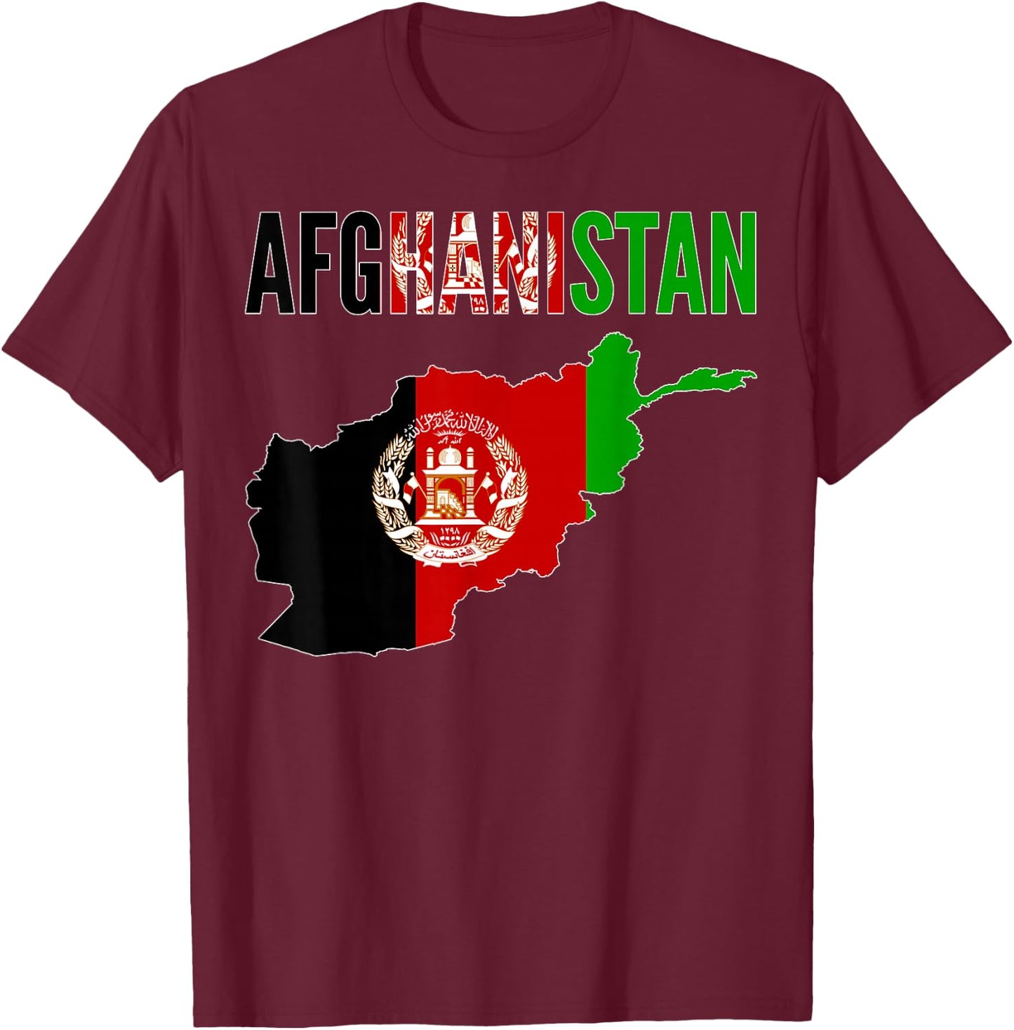 Afghan - Afghanistan Country Map Flag T-Shirt - T-Shirt | Maroon