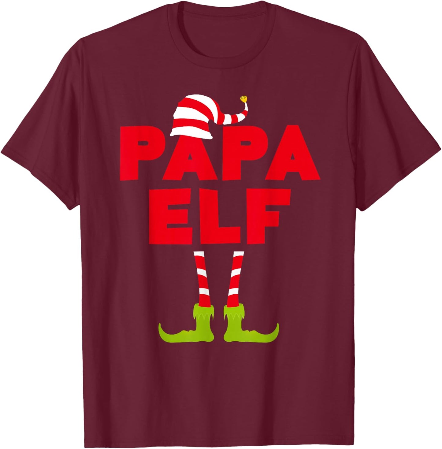 Papa Elf Shirt Men Matching Elf Papa Christmas Pajamas T-Shirt - T-Shirt | Maroon
