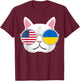 Funny Proud Ukrainian American Cat Ukraine USA Flag Gift T-Shirt - T-Shirt | Maroon