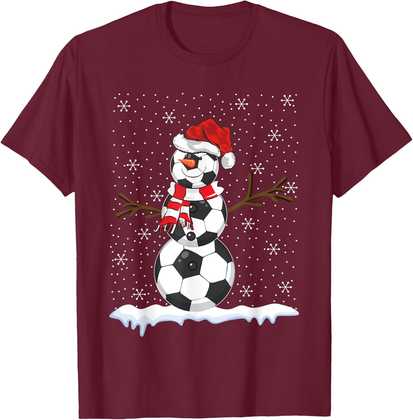Ugly Sweater Style Snowman Soccer Ball Christmas T-Shirt - T-Shirt | Maroon
