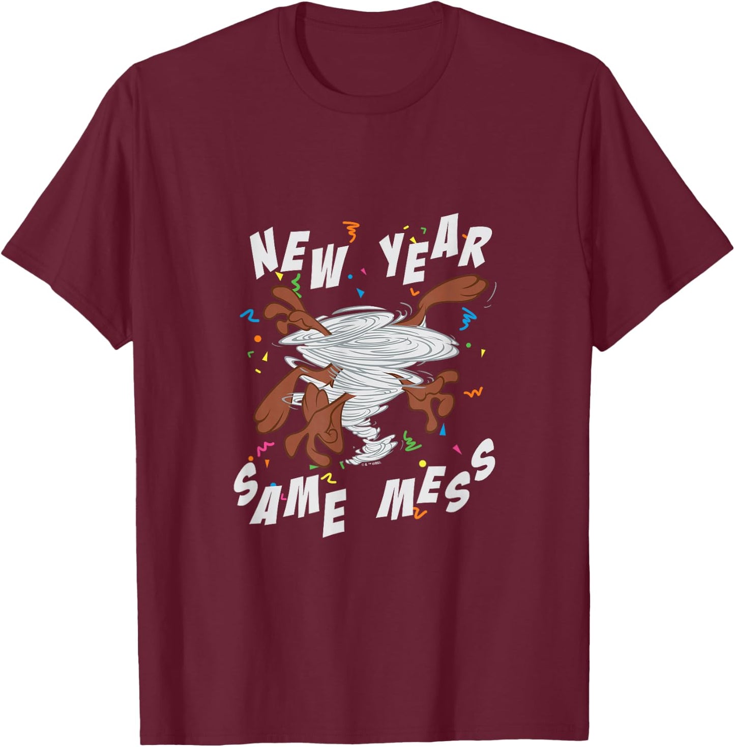 Looney Tunes New Year Same Mess With Taz T-Shirt - T-Shirt | Maroon