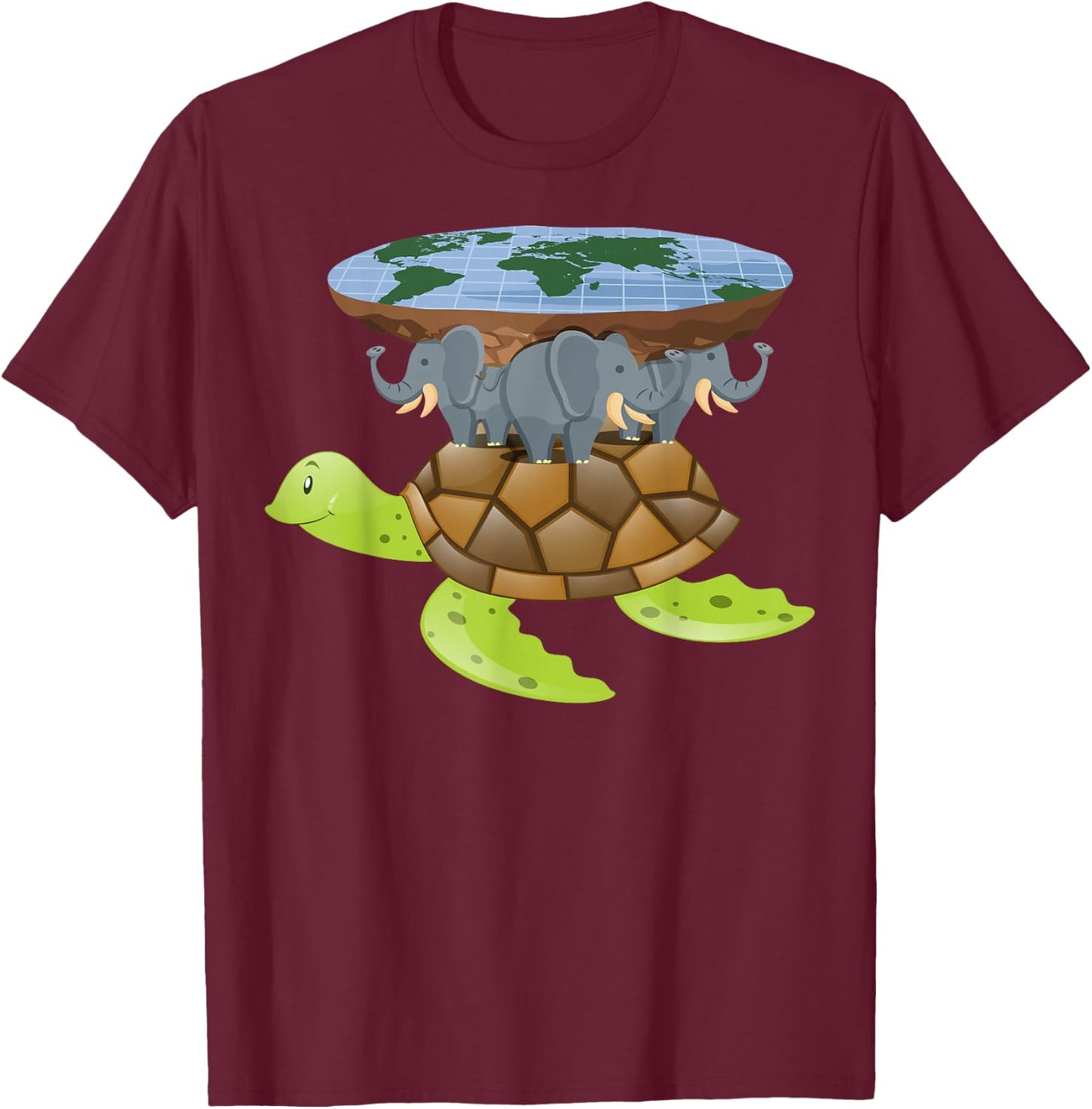 Flat Earth Turtle Disk World Gift Design Idea T-Shirt - T-Shirt | Maroon