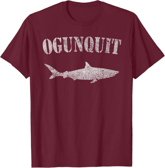 Retro Ogunquit Maine Shark Shark Souvenir T-Shirt - T-Shirt | Maroon