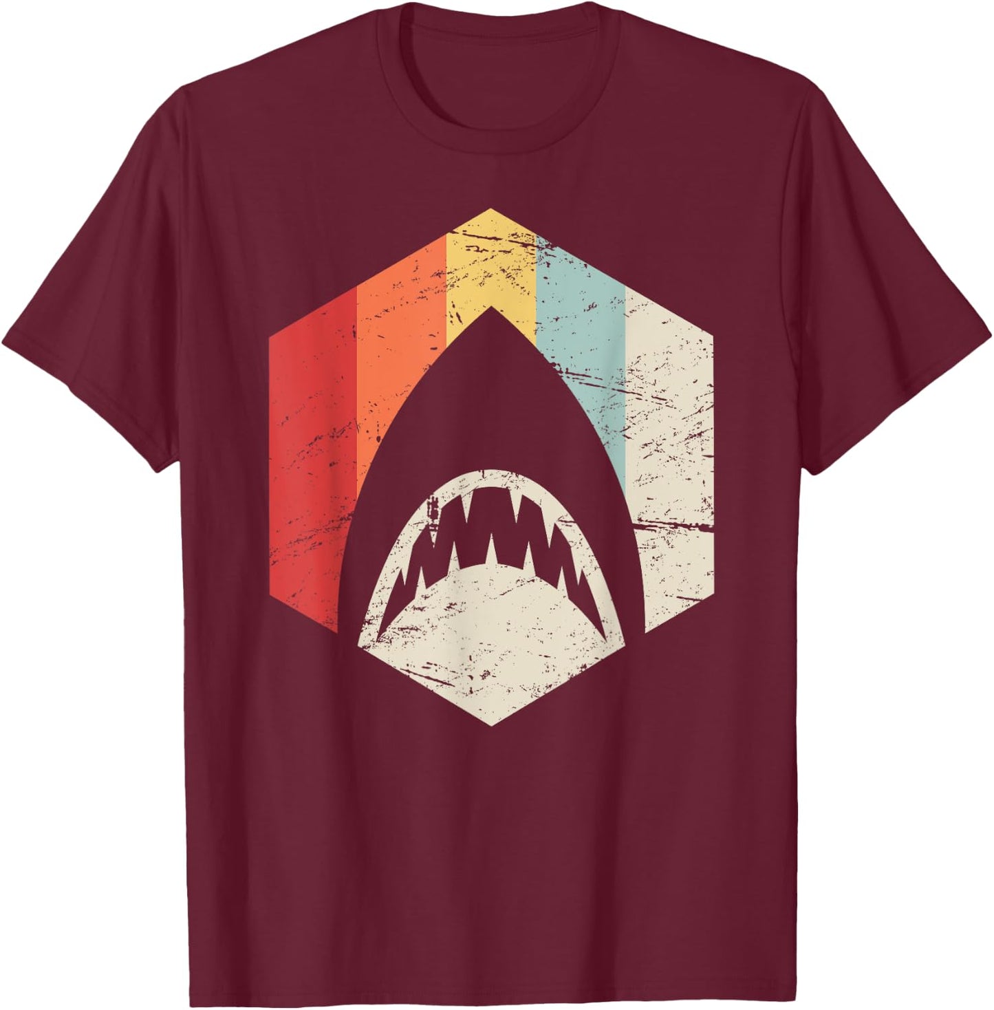 Retro Great White Shark T-Shirt - T-Shirt | Maroon