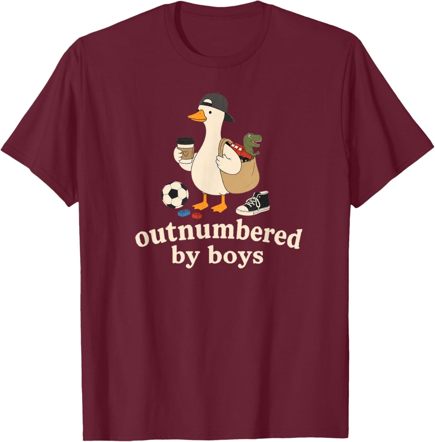 Outnumbered By Boys Mom Goose Family Life T-Shirt - T-Shirt | Maroon