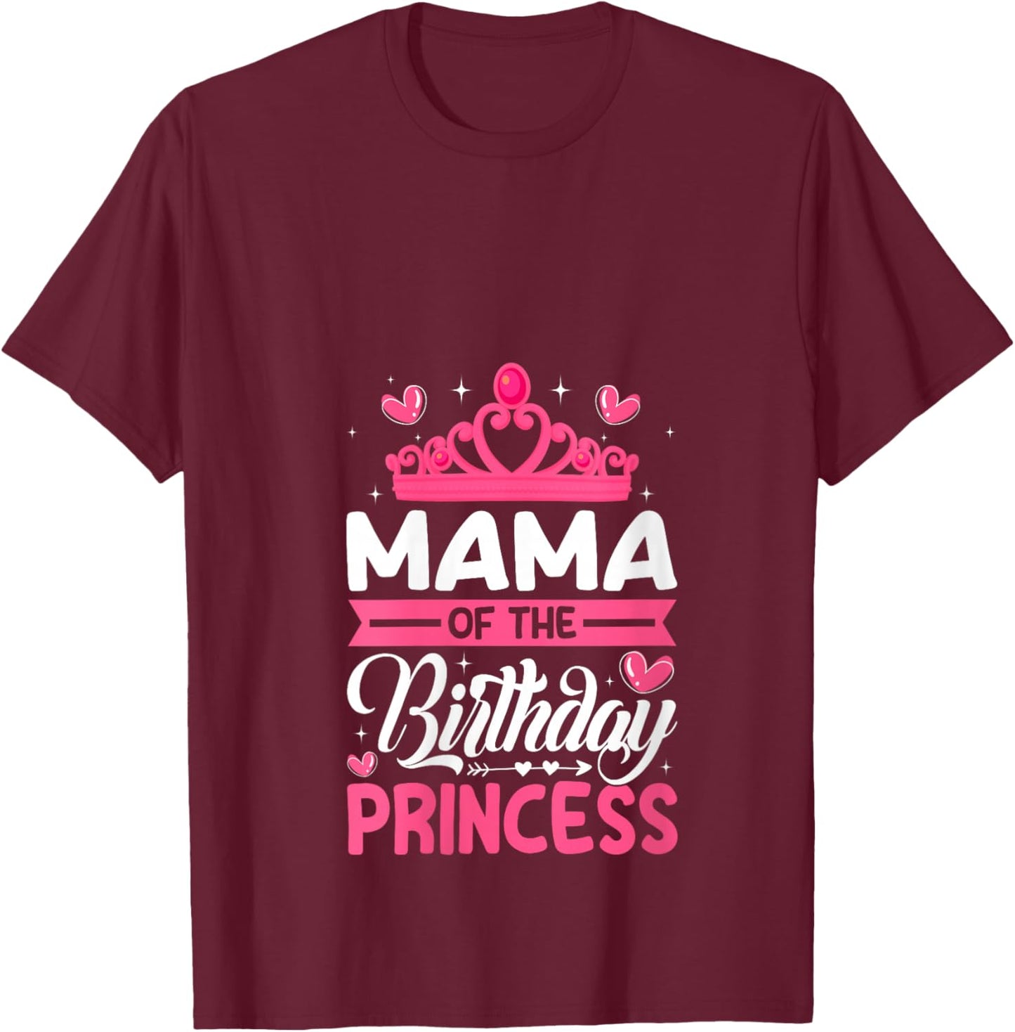 Women's Mama of The Birthday Princess Birthday Girl Party Family V-Neck T-Shirt - T-Shirt | Maroon