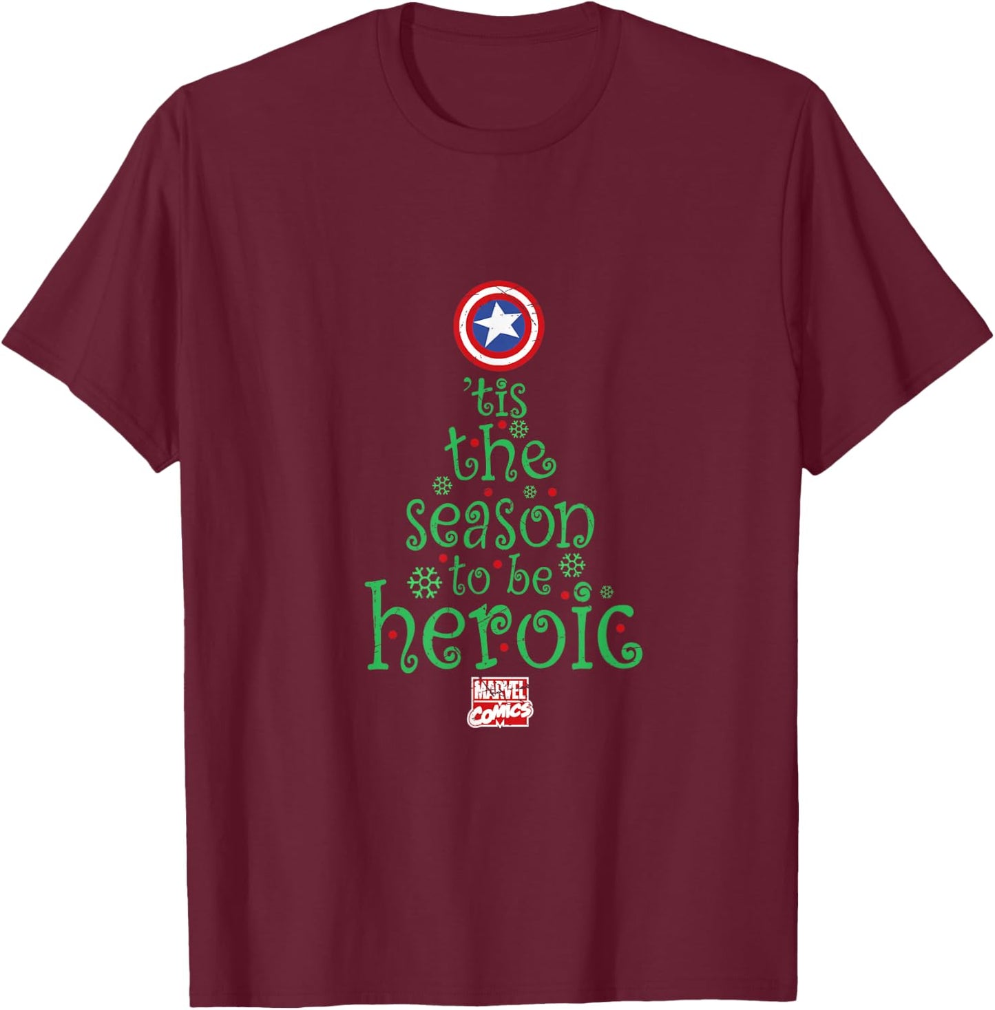 Marvel Captain America Heroic Holiday Tree T-Shirt - T-Shirt | Maroon