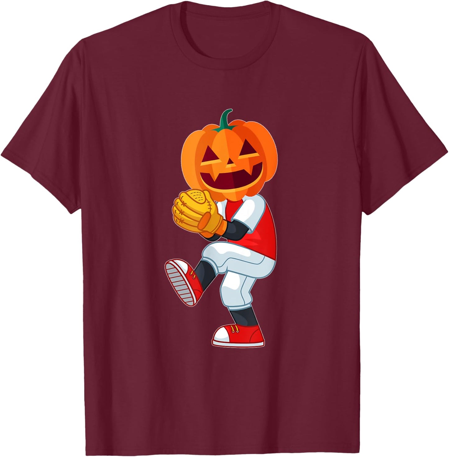 Halloween Baseball Pitcher Pumpkin Head Scary Gift T-Shirt - T-Shirt | Maroon