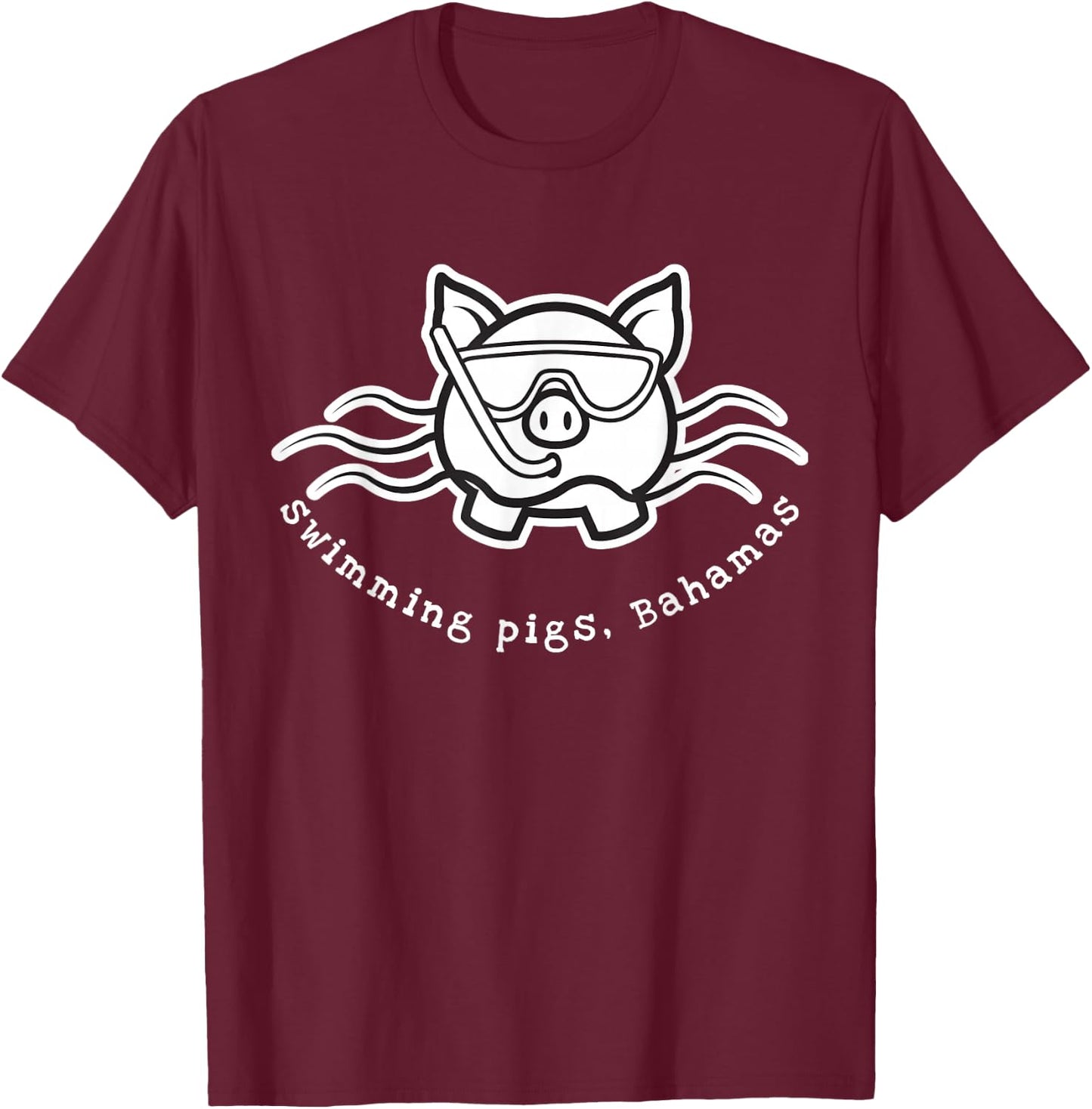 Bahamas Swimming Pig with Mask and Snorkel T-Shirt - T-Shirt | Maroon