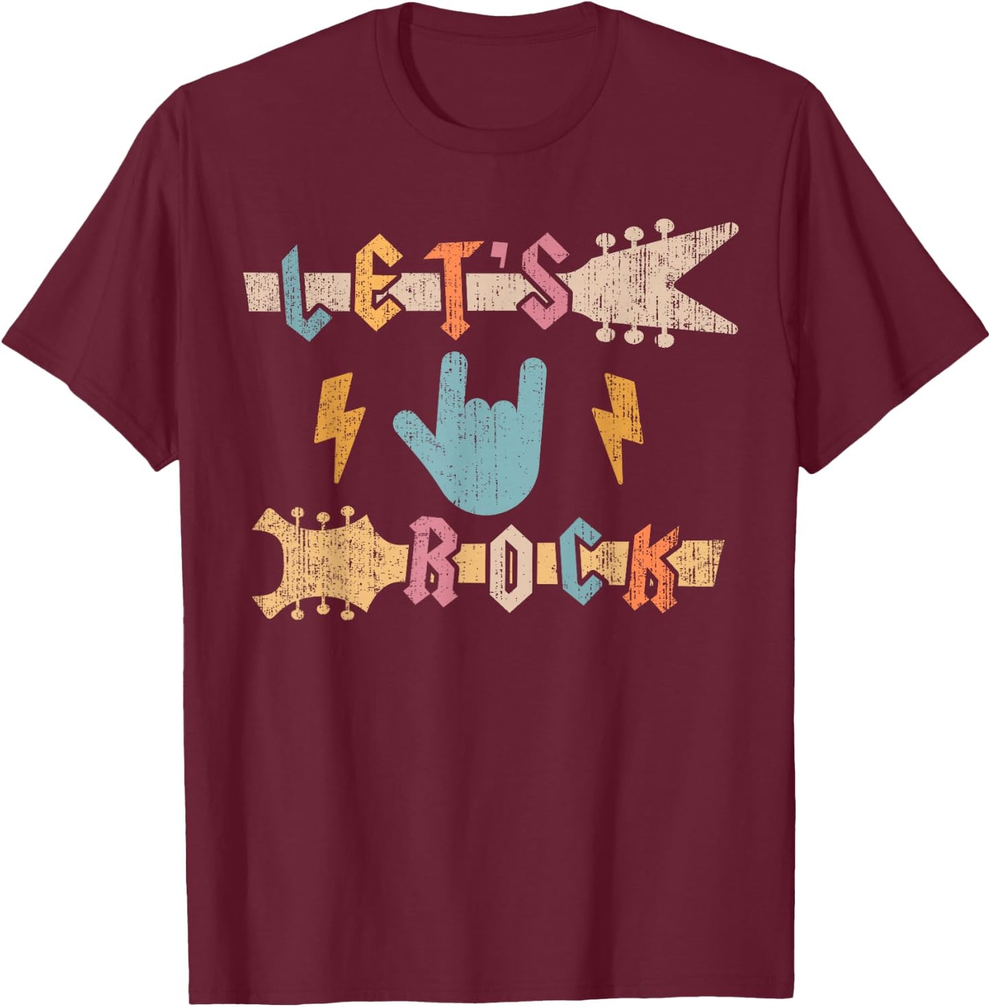 Let's Rock Guitar Vintage Rock and Roll Kids Boys Girls T-Shirt - T-Shirt | Maroon