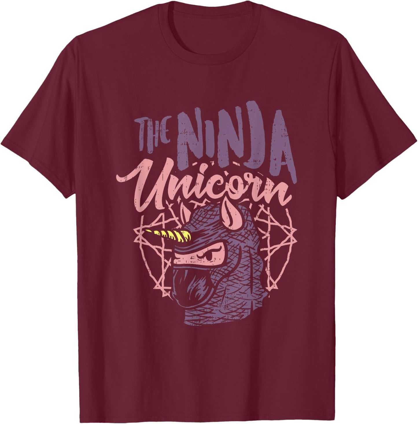 The Ninja Unicorn - Fantasy Assassin with stabbing Horn T-Shirt - T-Shirt | Maroon