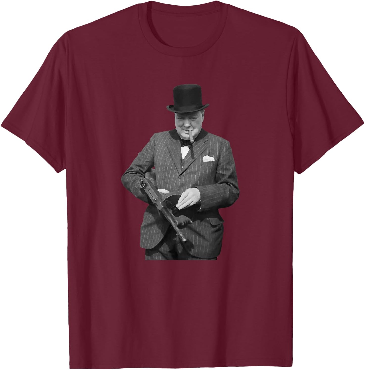 Sir Winston Churchill Tommy Gun Patriot T-Shirt - T-Shirt | Maroon