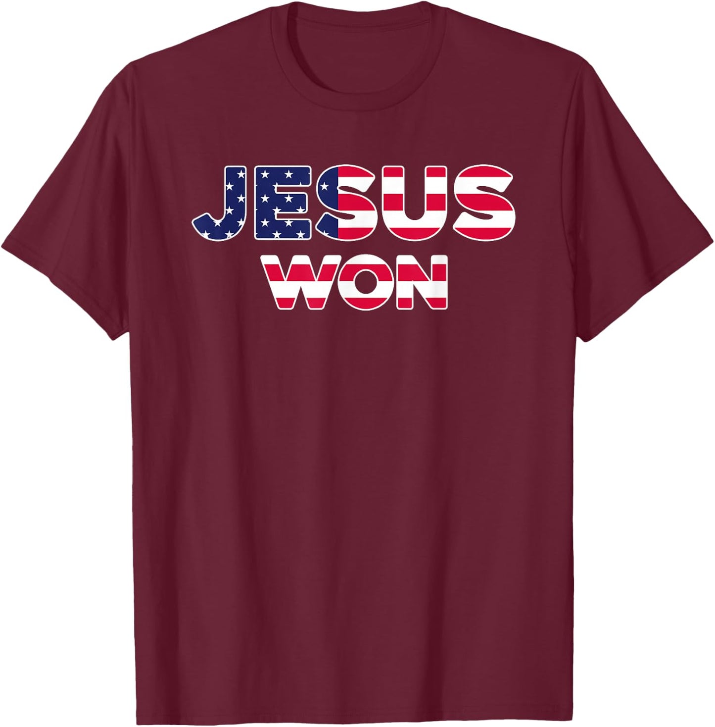 Jesus Won American Flag Christian Faith Spiritual T-Shirt - T-Shirt | Maroon