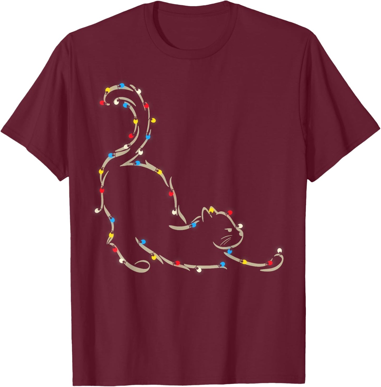 Christmas Lights Meowy Cat Pet Collection Women Kids T-Shirt - T-Shirt | Maroon