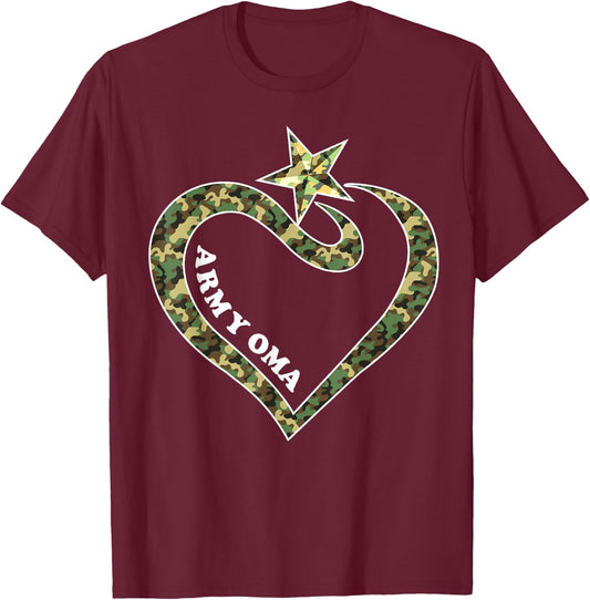 Army Oma With US Star Army Clothes Happy Mother T-Shirt - T-Shirt | Maroon
