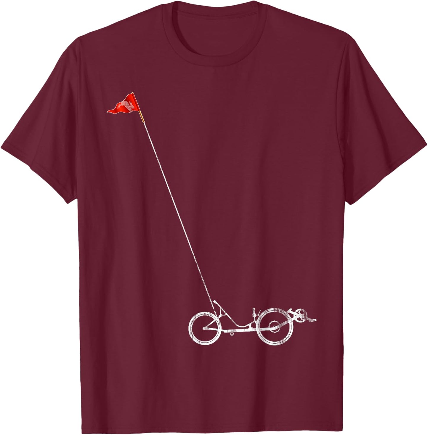 Recumbent Bicycle with Safety Flag T-Shirt - T-Shirt | Maroon