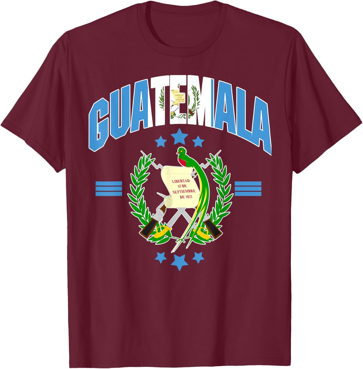 Love Guatemala With Guatemala Flag Quetzal Bird Emblem T-Shirt - T-Shirt | Maroon