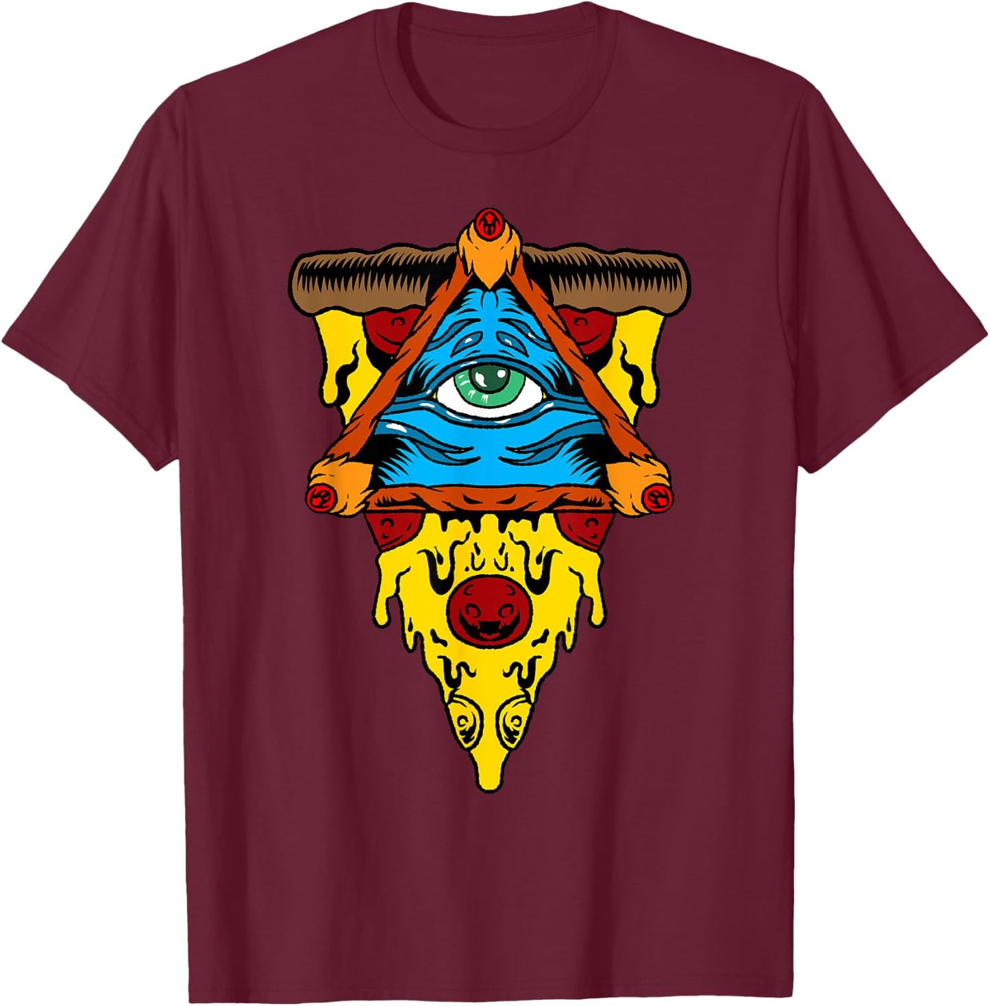 Pizza Illuminati Cool All Seeing Eye Conspiracy Gift T-Shirt - T-Shirt | Maroon