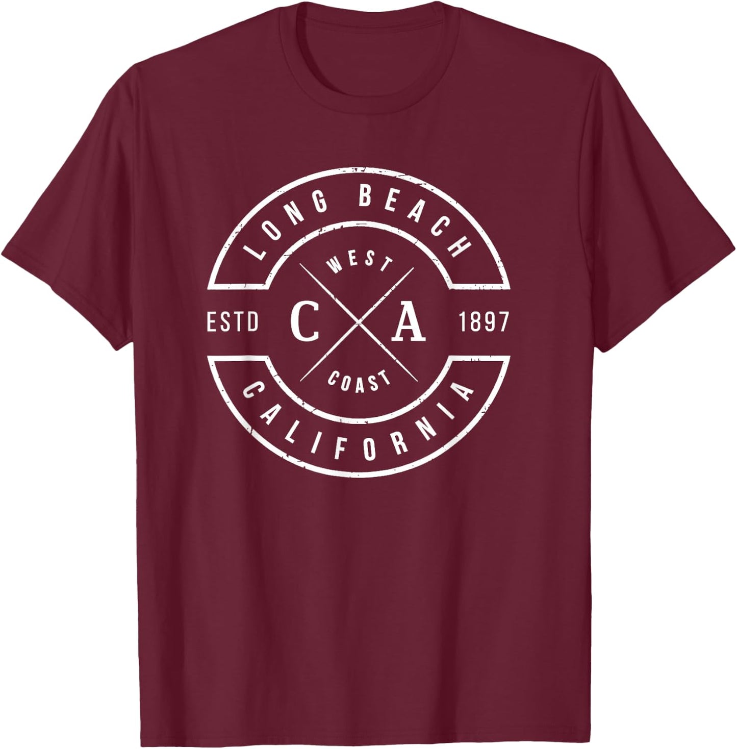 Long Beach California T Shirt Vintage Emblem Souvenirs T-Shirt - T-Shirt | Maroon