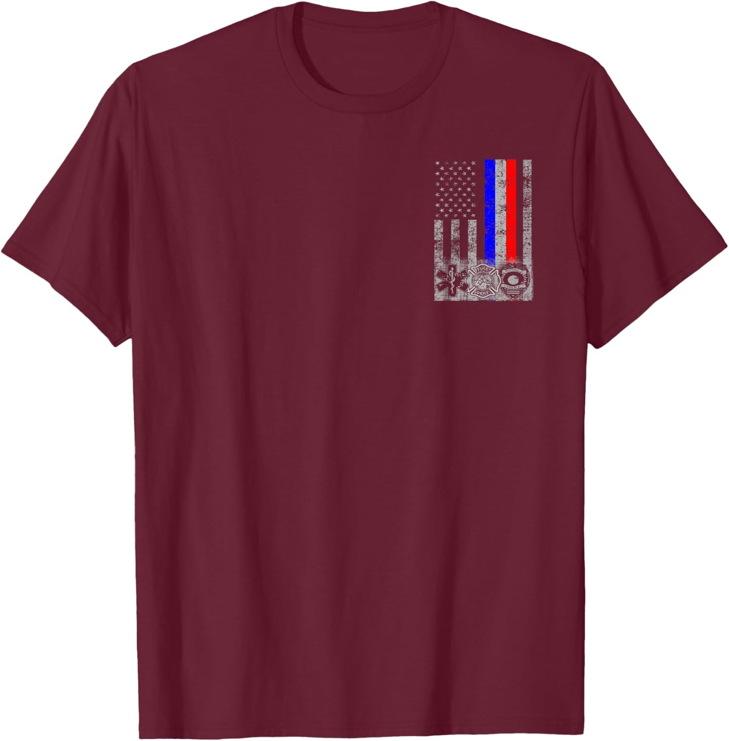 Fireman Police EMT/First Responder Flag T-Shirt - T-Shirt | Maroon